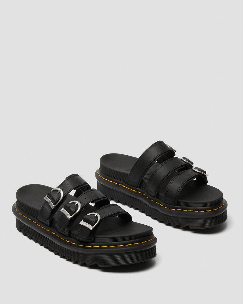 Dr Martens Blaire Læder Plateau Sandaler Dame Sort | DK 308JPQ